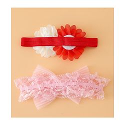 Babyhug Headbands Free Size With Bow & Floral Applique Pack Of 2 - Pink & White