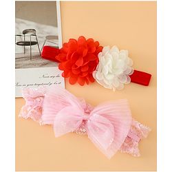 Babyhug Headbands Free Size With Bow & Floral Applique Pack Of 2 - Pink & White