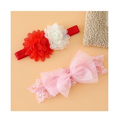 Babyhug Headbands Free Size With Bow & Floral Applique Pack Of 2 - Pink & White