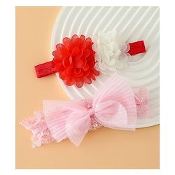 Babyhug Headbands Free Size With Bow & Floral Applique Pack Of 2 - Pink & White