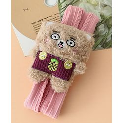 Babyhug Headband Free Size with Embroiderd Bear Applique - Pink
