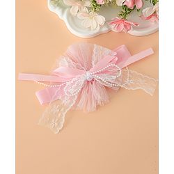 Babyhug Headband With Lace Bow Detailing & Pearl Applique Free Size - Pink