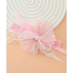 Babyhug Headband With Lace Bow Detailing & Pearl Applique Free Size - Pink