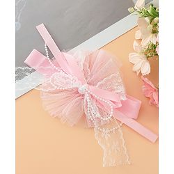 Babyhug Headband With Lace Bow Detailing & Pearl Applique Free Size - Pink