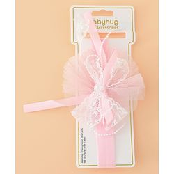 Babyhug Headband With Lace Bow Detailing & Pearl Applique Free Size - Pink