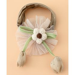 Babyhug Free Size Baby Headbands With Floral & Bow Applique - Light Brown