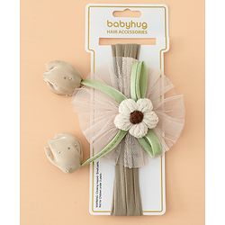 Babyhug Free Size Baby Headbands With Floral & Bow Applique - Light Brown