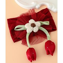 Babyhug Free Size Baby Headbands With Floral & Bow Applique - Light Brown