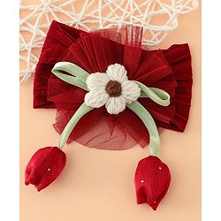 Babyhug Free Size Baby Headbands With Floral & Bow Applique - Light Brown