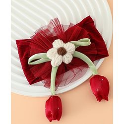 Babyhug Free Size Baby Headbands With Floral & Bow Applique - Light Brown