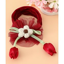 Babyhug Free Size Baby Headbands With Floral & Bow Applique - Light Brown