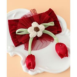Babyhug Free Size Baby Headbands With Floral & Bow Applique - Light Brown
