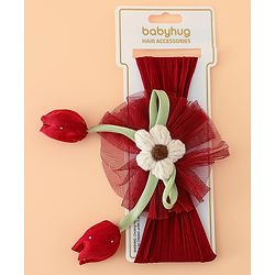Babyhug Free Size Baby Headbands With Floral & Bow Applique - Light Brown