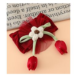 Babyhug Free Size Baby Headbands With Floral & Bow Applique - Light Brown