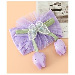 Babyhug Free Size Baby Headbands With Butterfly & Bow Applique - Purple