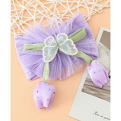 Babyhug Free Size Baby Headbands With Butterfly & Bow Applique - Purple
