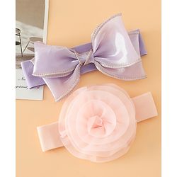 Babyhug Headbands Free Size With Bow & Floral Applique Pack Of 2 - Brown & Maroon