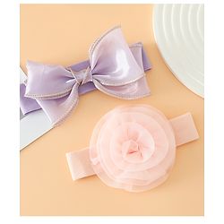Babyhug Headbands Free Size With Bow & Floral Applique Pack Of 2 - Brown & Maroon