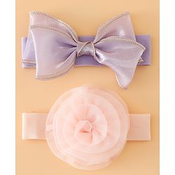 Babyhug Headbands Free Size With Bow & Floral Applique Pack Of 2 - Brown & Maroon