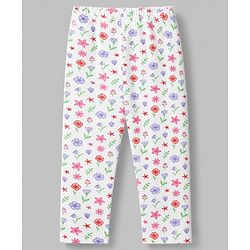 Babyhug Cotton Lycra Knit Full Length Floral & Text Printed Leggings Pack Of 2 - Orange & White