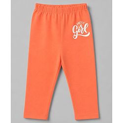 Babyhug Cotton Lycra Knit Full Length Floral & Text Printed Leggings Pack Of 2 - Orange & White