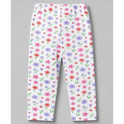 Babyhug Cotton Lycra Knit Full Length Floral & Text Printed Leggings Pack Of 2 - Orange & White