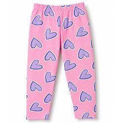 Babyhug Cotton Lycra Knit Full Length Leggings With Heart Print Pack of 2 - Pink & Purple
