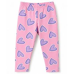 Babyhug Cotton Lycra Knit Full Length Leggings With Heart Print Pack of 2 - Pink & Purple