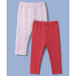 Babyhug Cotton Elastane Knit Full Length Leggings With Floral Print Pack of 2 in Pink White