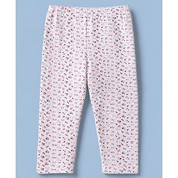 Babyhug Cotton Elastane Knit Full Length Leggings With Floral Print Pack of 2 in Pink White