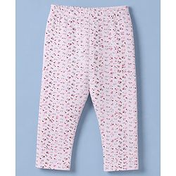 Babyhug Cotton Elastane Knit Full Length Leggings With Floral Print Pack of 2 in Pink White