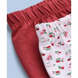 Babyhug Cotton Elastane Knit Full Length Leggings With Floral Print Pack of 2 in Pink White