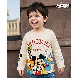 Babyhug Disney Cotton Knit Full Sleeves T-Shirt with MIckey Mouse & Friends Graphics - White