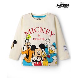 Babyhug Disney Cotton Knit Full Sleeves T-Shirt with MIckey Mouse & Friends Graphics - White