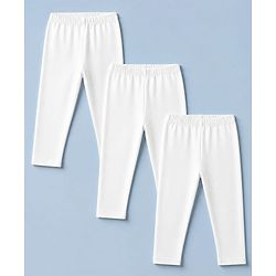 Babyhug Cotton Elastane Knit Full Length Solid Lycra Leggings Pack of 3 - White