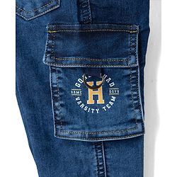 Babyhug Full Length Denim Joggers With Cargo Pockets - Blue