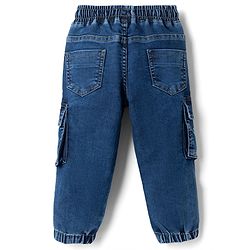 Babyhug Full Length Denim Joggers With Cargo Pockets - Blue