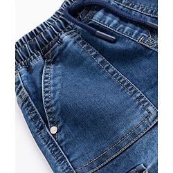 Babyhug Full Length Washed Regular Fit Denim Jeans With Cargo Pockets - Blue