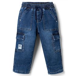 Babyhug Full Length Washed Regular Fit Denim Jeans With Cargo Pockets - Blue