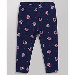Babyhug Cotton Lycra Knit Full Length Floral & Polka Dots Printed Leggings Pack of 3 - Navy Blue Dark Pink & White