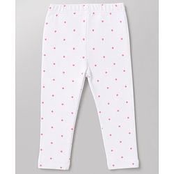 Babyhug Cotton Lycra Knit Full Length Floral & Polka Dots Printed Leggings Pack of 3 - Navy Blue Dark Pink & White