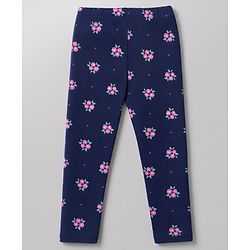 Babyhug Cotton Lycra Knit Full Length Floral & Polka Dots Printed Leggings Pack of 3 - Navy Blue Dark Pink & White