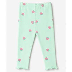 Babyhug Cotton Lycra Knit Full Length Leggings With Fruits Print - Pink, Orange & Green