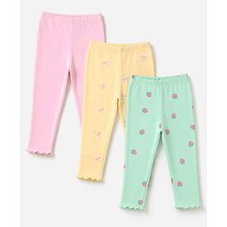 Babyhug Cotton Lycra Knit Full Length Leggings With Fruits Print - Pink, Orange & Green