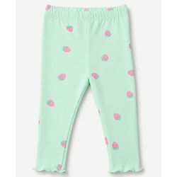 Babyhug Cotton Lycra Knit Full Length Leggings With Fruits Print - Pink, Orange & Green