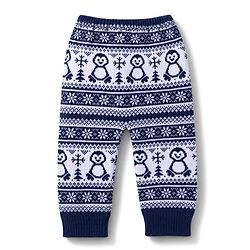 Babyhug Sweater Knit Full Length Woollen Pant With Floral Design - Navy Blue