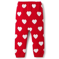 Babyhug Sweater Knit Full Length Woollen Pant With Hearts Design - Red