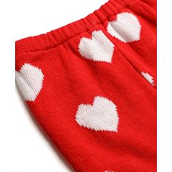 Babyhug Sweater Knit Full Length Woollen Pant With Hearts Design - Red