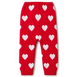 Babyhug Sweater Knit Full Length Woollen Pant With Hearts Design - Red