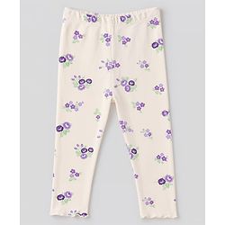 Babyhug Cotton Elastane Lycra Knit Full Length Leggings With Polka Dot & Floral Print Pack of 3 - Beige, Purple & Pink